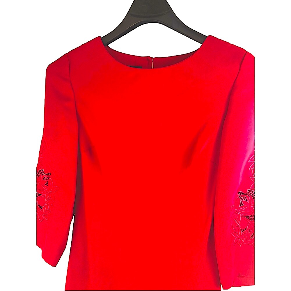 Donna Morgan Red Dress A-line flair hem boatneck asymmetrical High quality